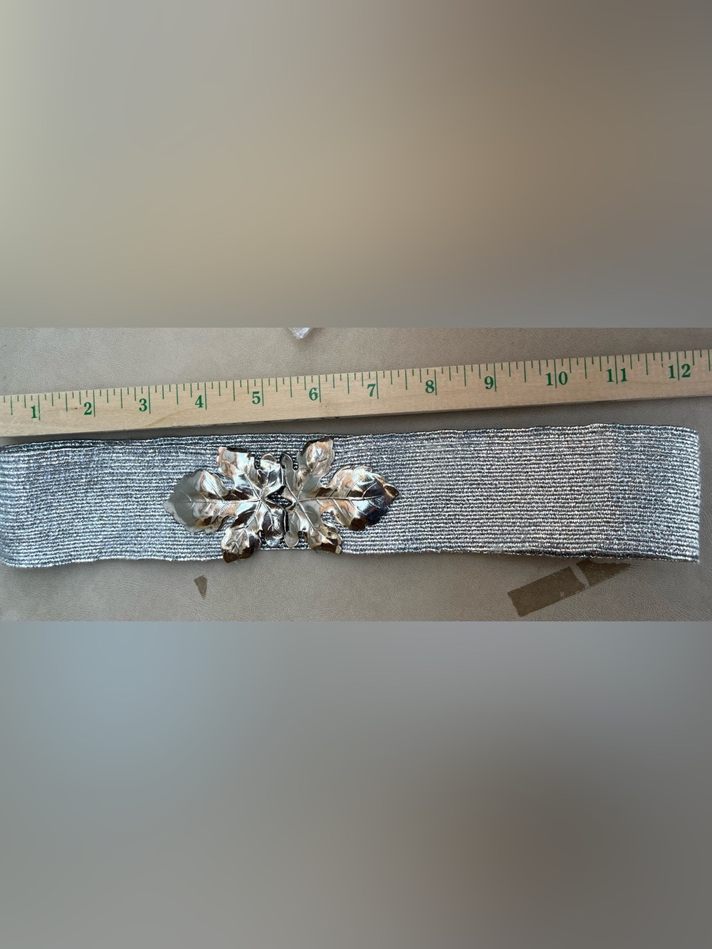 Vintage Silver Leaf Wide Elastic Cinch Belt